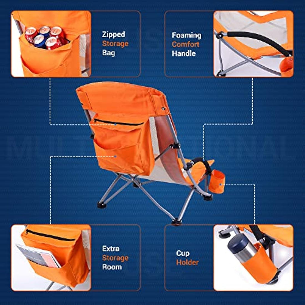 Nice C High Back Beach Camping Chair with Cooler Bag & Cup Holder – Orange