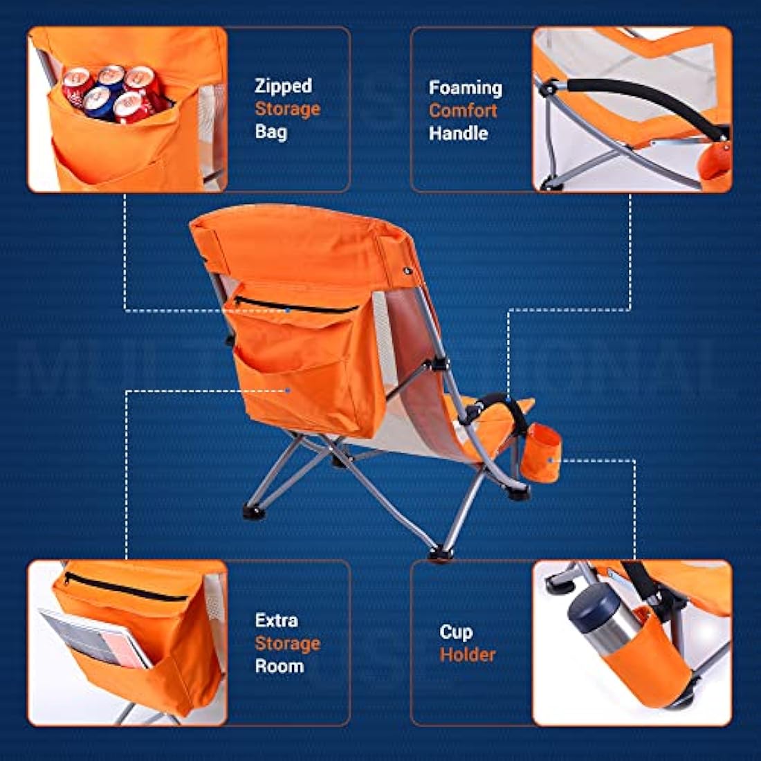 Nice C High Back Beach Camping Chair with Cooler Bag & Cup Holder – Orange