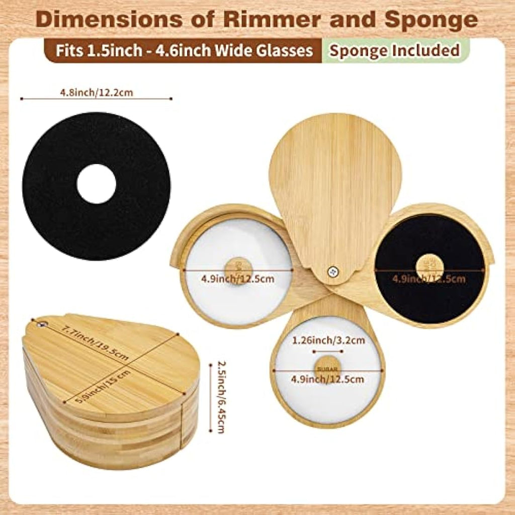 Jolof Store 3-Tier Bamboo Margarita Salt Rimmer Set for Cocktails