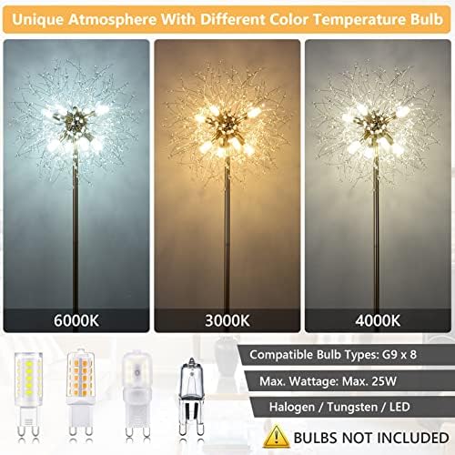 Rayofly Modern Golden Fireworks Crystal Floor Lamp | 8-Light G9 Standing Lamp