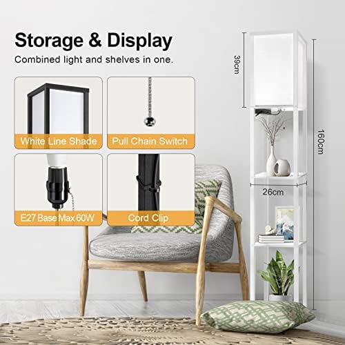 Outon LED Floor Lamp with Shelves – Dimmable Shelf Lamp with USB Ports