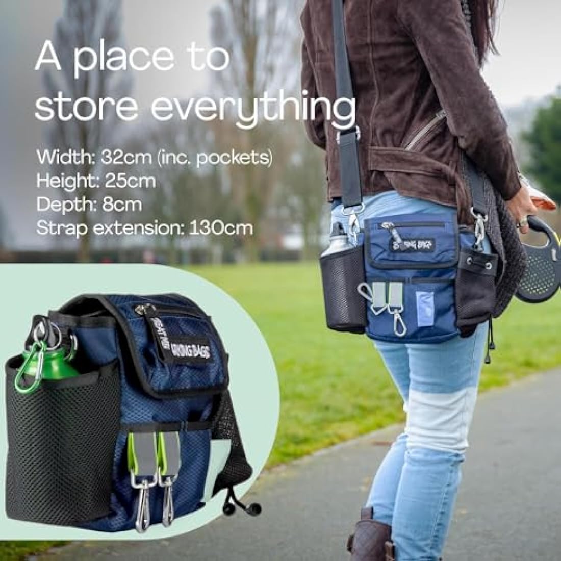 Barking Bags Original Dog Walking Bag – Blue Water-Resistant Fabric