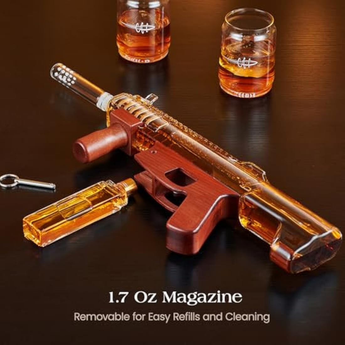 Kollea Gun Whiskey Decanter Set | Lead-Free Glass with Bullet Glasses
