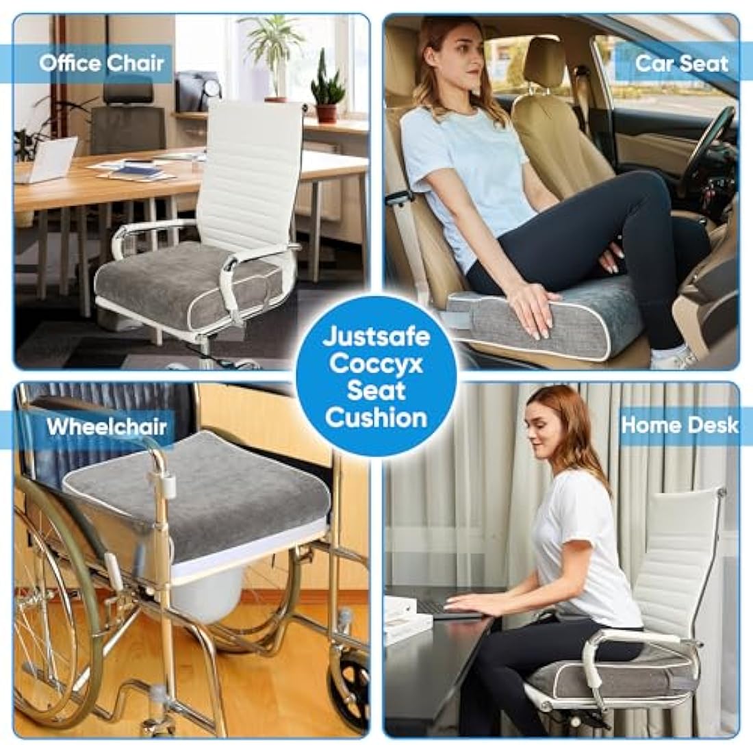 Justsafe XL Memory Foam Seat Cushion – 10cm Thick Orthopaedic Support