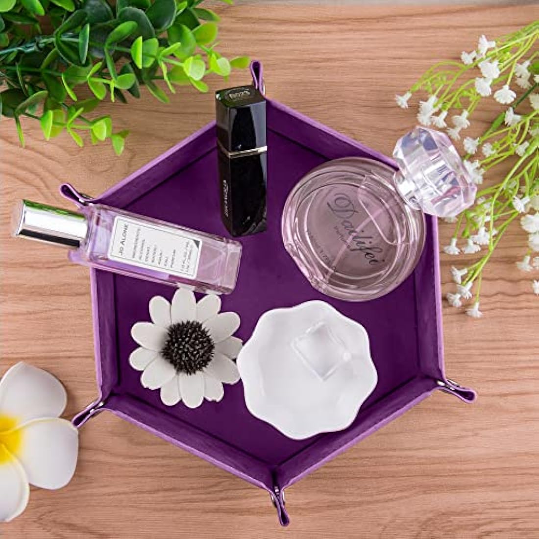SIQUK 4-Piece Hexagon Dice Tray Set | Folding PU Leather & Velvet