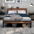 DUMEE King Size Metal Bed Frame with Storage Headboard – Black & Oak