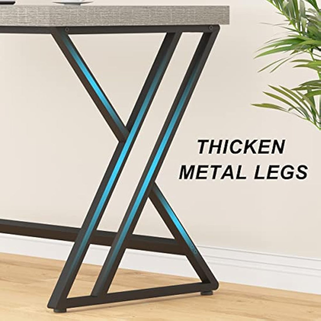 LVB Industrial Computer Desk | Large Metal Writing Table - Light Grey