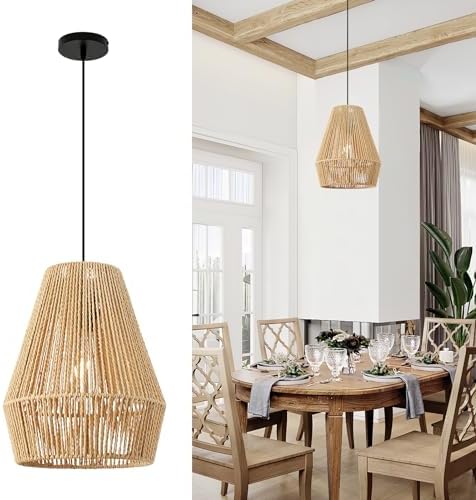 FORCOSO Rattan Pendant Light – Handwoven Boho Hanging Ceiling Lamp