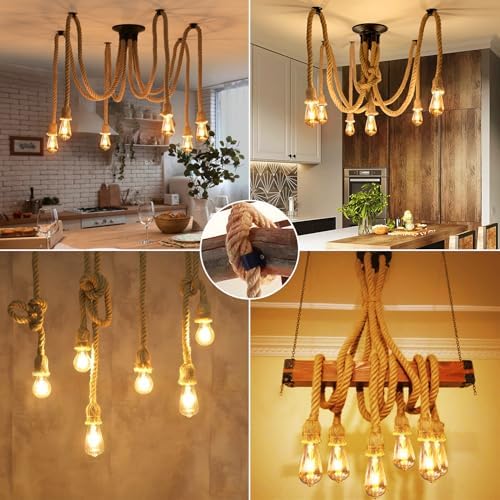 6-Head Industrial Spider Chandelier | Hemp Rope Pendant