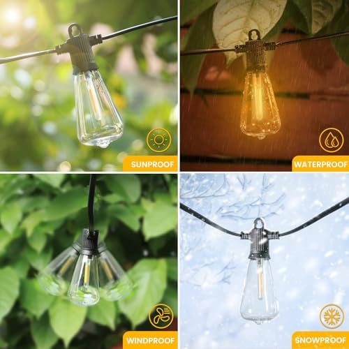 Zuske 15M Festoon Lights Outdoor – 25+2 LED Shatterproof Garden String Lights