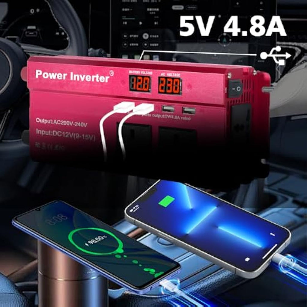 LVYUAN 850W Power Inverter 12V to 240V AC Car Converter with 4 USB