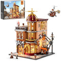 FUNWHOLE Steampunk Flying Club Lighted Building Set - 1858 Piece Kit