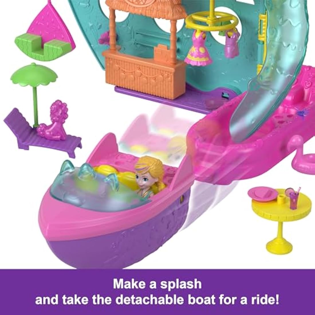 Polly Pocket Unicorn Dream Cruise Boat Playset with Water Play