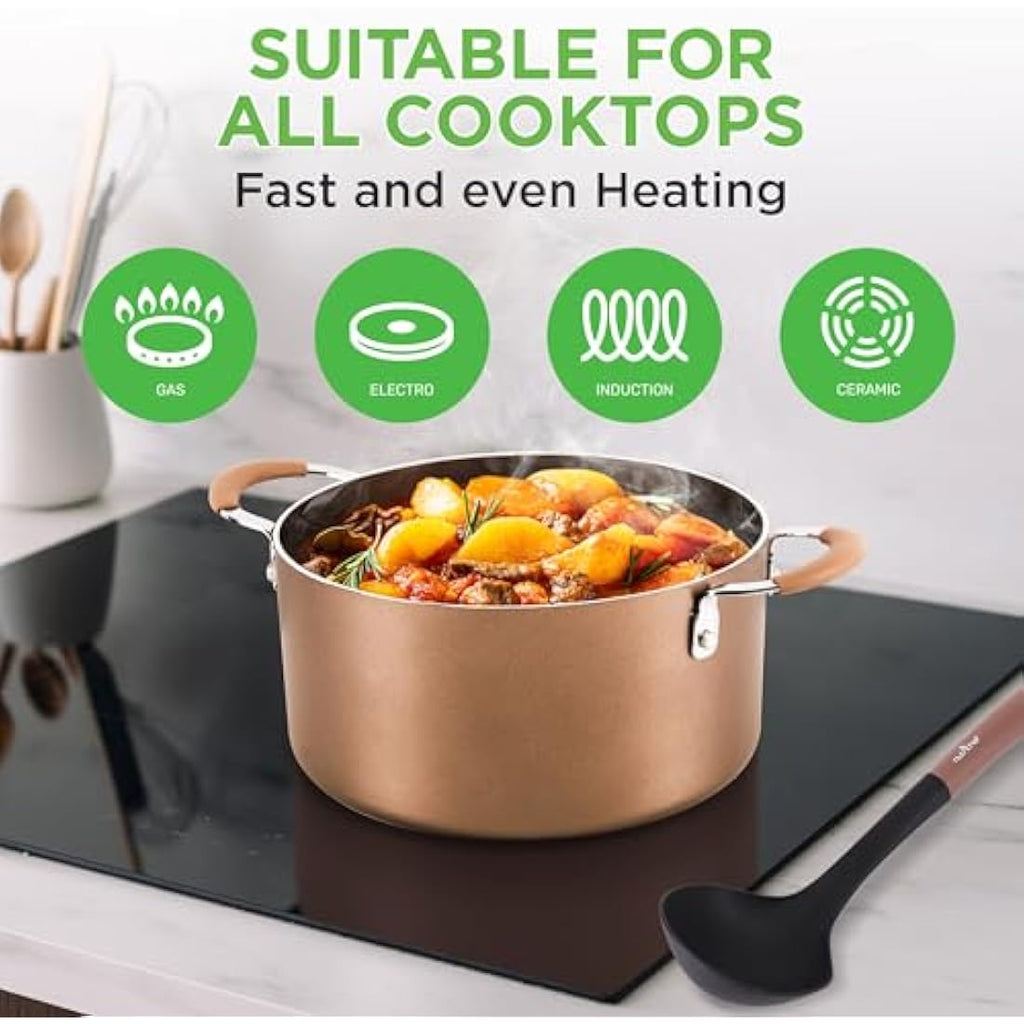 NutriChef 20-Piece Non-Stick Cookware and Bakeware Set - Gold Induction