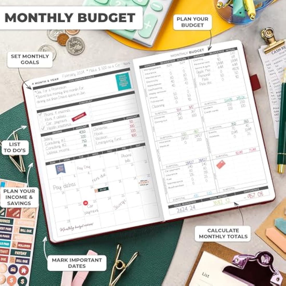 Clever Fox Budget Planner – A5 Vegan Leather Expense Tracker, Wine Red