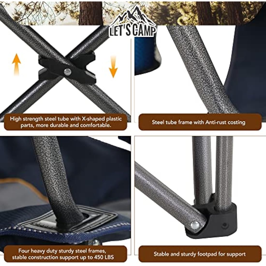 LET'S CAMP Heavy Duty Folding Camping Chair | Oversized Padded Seat