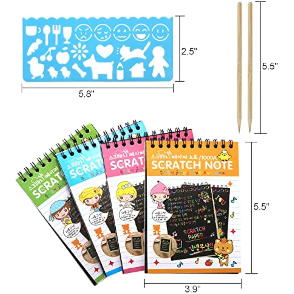 Jolof Store Rainbow Scratch Paper Art Notebooks - 24 Pack with Stencils