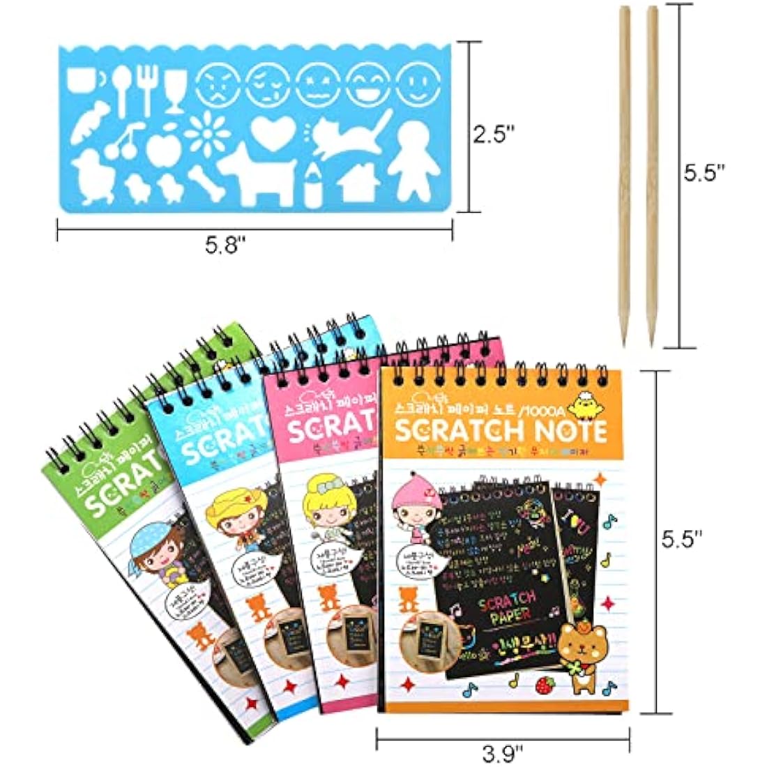 Jolof Store Rainbow Scratch Paper Art Notebooks - 24 Pack with Stencils