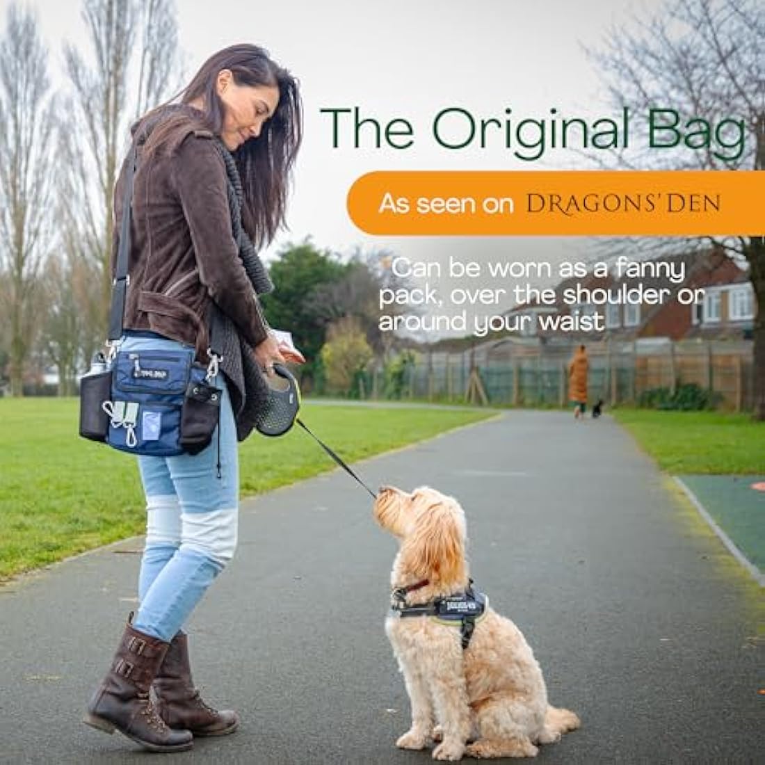 Barking Bags Original Dog Walking Bag – Blue Water-Resistant Fabric