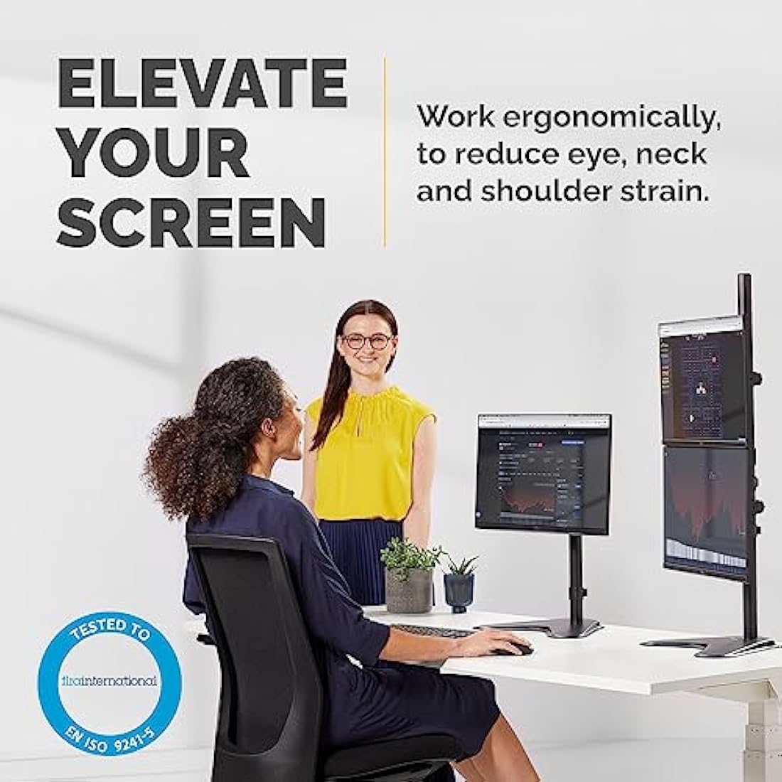Fellowes Dual Stacking Monitor Arm – Adjustable Freestanding VESA Mount