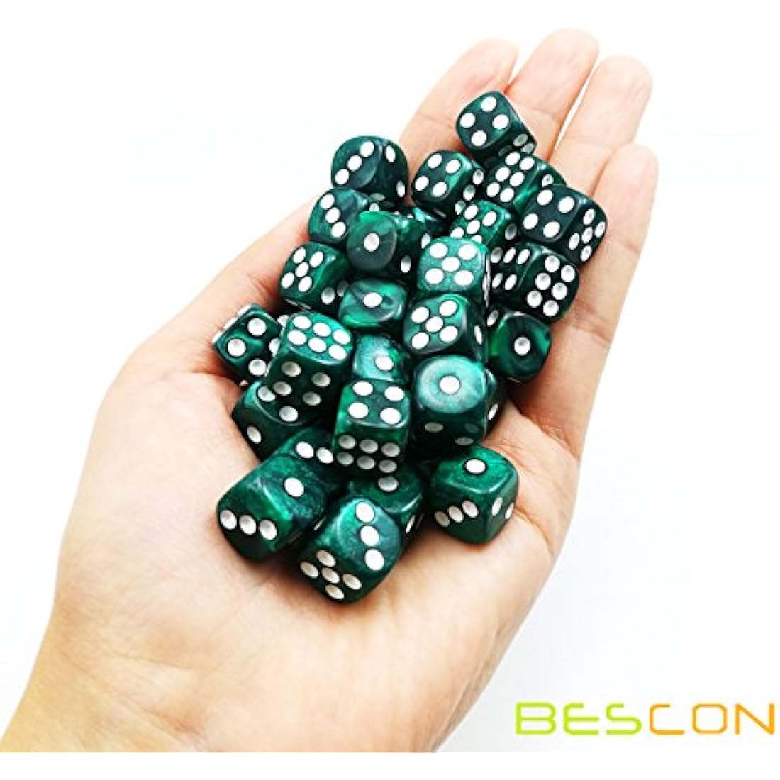 Bescon 12mm Marble Green 6-Sided Dice Set | 36 Count Block with Box