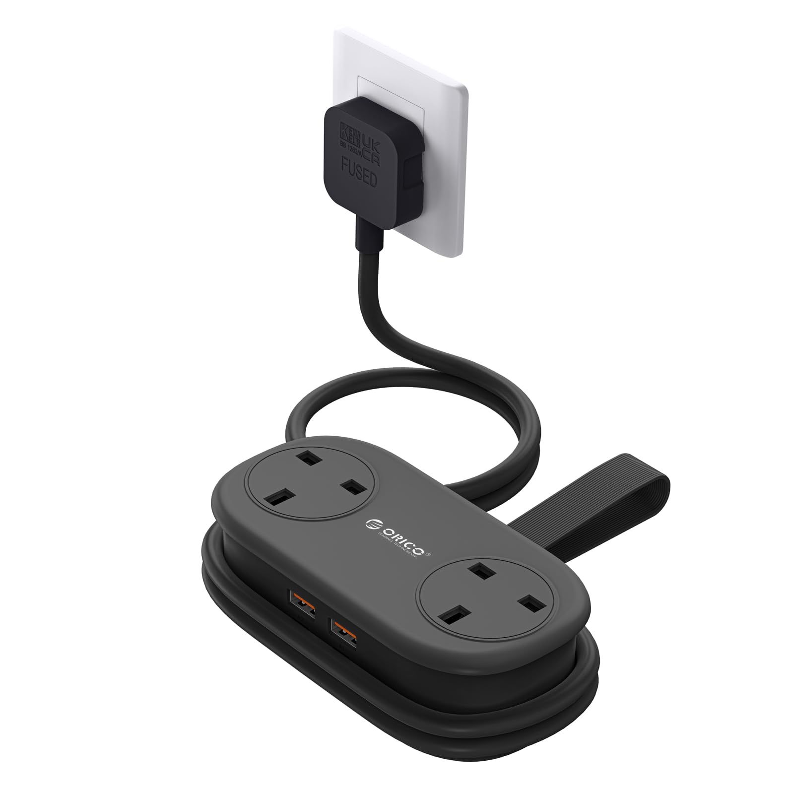ORICO 65W GaN Travel Extension Lead | 3-Way Power Strip with 4 USB