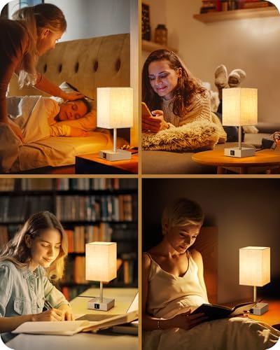 EDISHINE Touch Bedside Lamps Set of 2 | 3-Way Dimmable with USB A+C