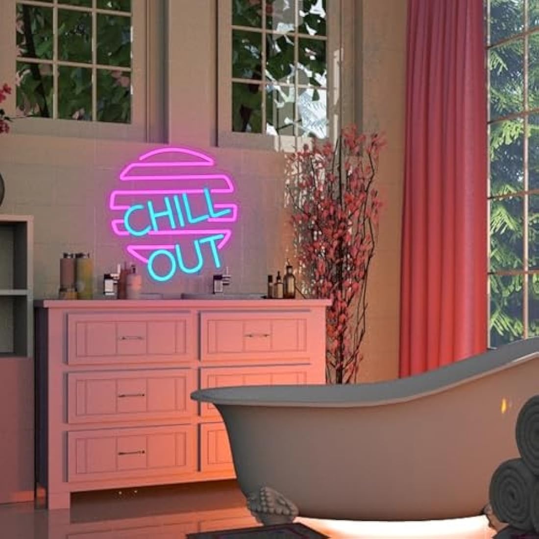 Jolof Store Chill Out Neon Sign – Blue & Pink LED Wall Decor for Game Room