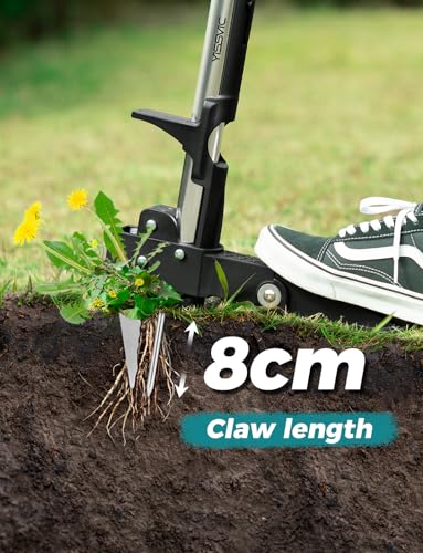 YISSVIC Stand-up Weed Puller Tool – Stainless Steel 4-Claw Root Remover