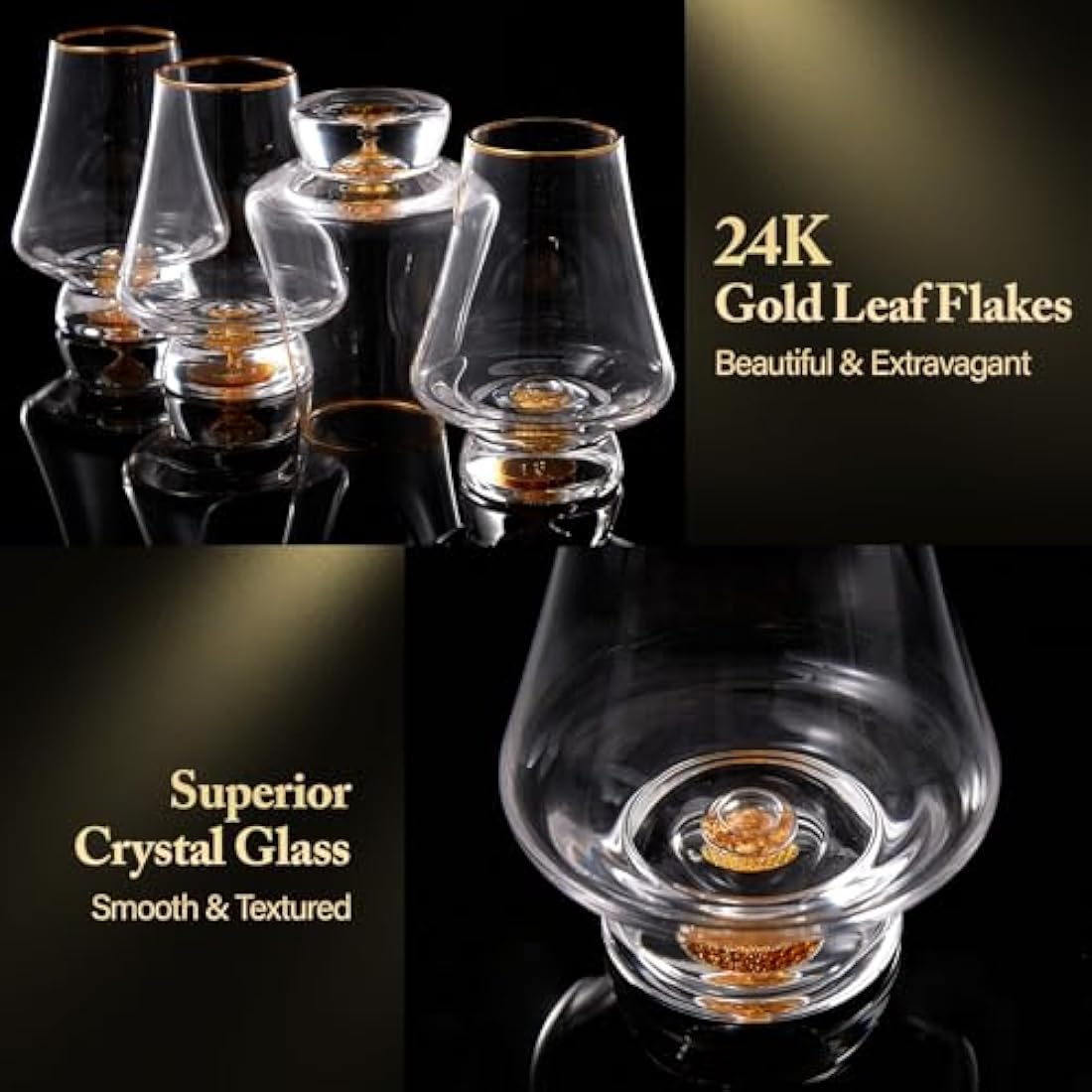 DUJUST Crystal Snifter Glass Set of 4 - 24K Gold Leaf Luxury Brandy Glasses