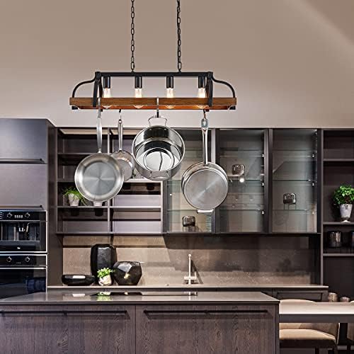 4-Light Pot Rack Chandelier – Rustic Wood Grain Kitchen Island