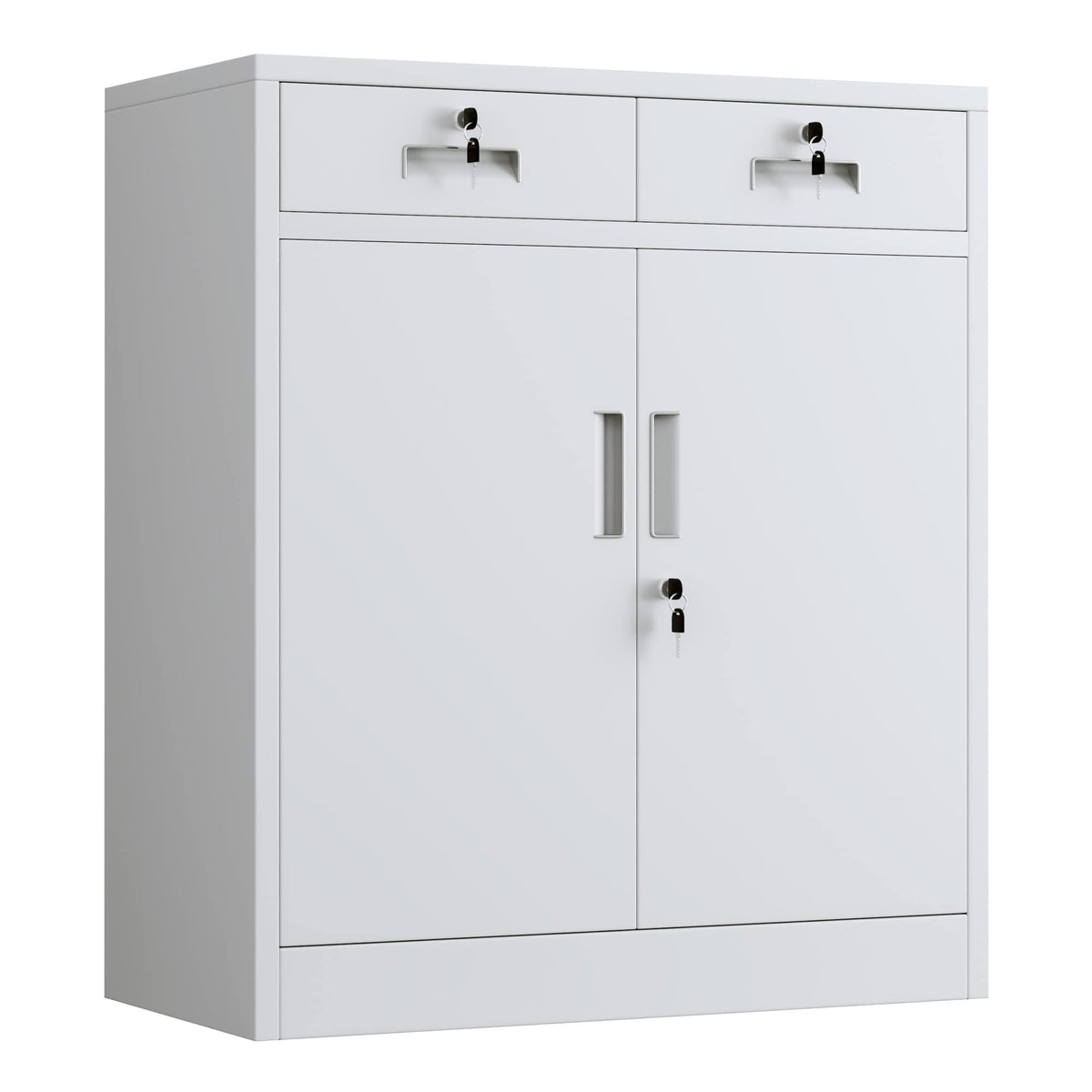 JINGUR Metal Storage Cupboard with Locking Doors and 2 Drawers White