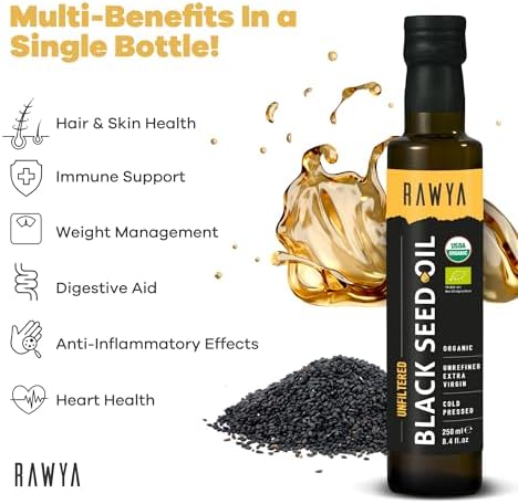 RAWYA Organic Black Seed Oil – Cold Pressed Unfiltered Nigella Sativa 250ml
