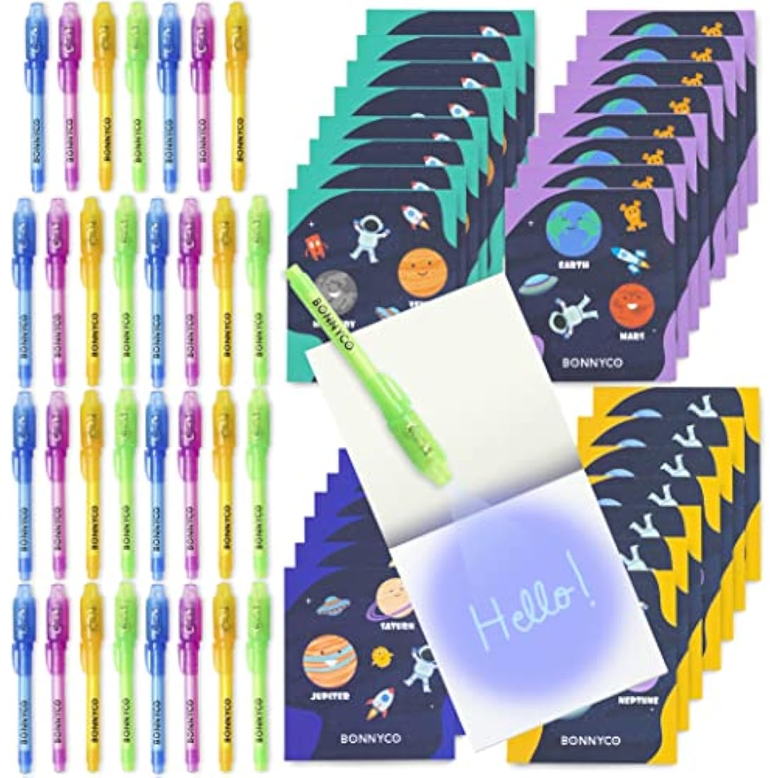 BONNYCO Invisible Ink Pen and Notebook Set - 32 Pack Space Party Favors