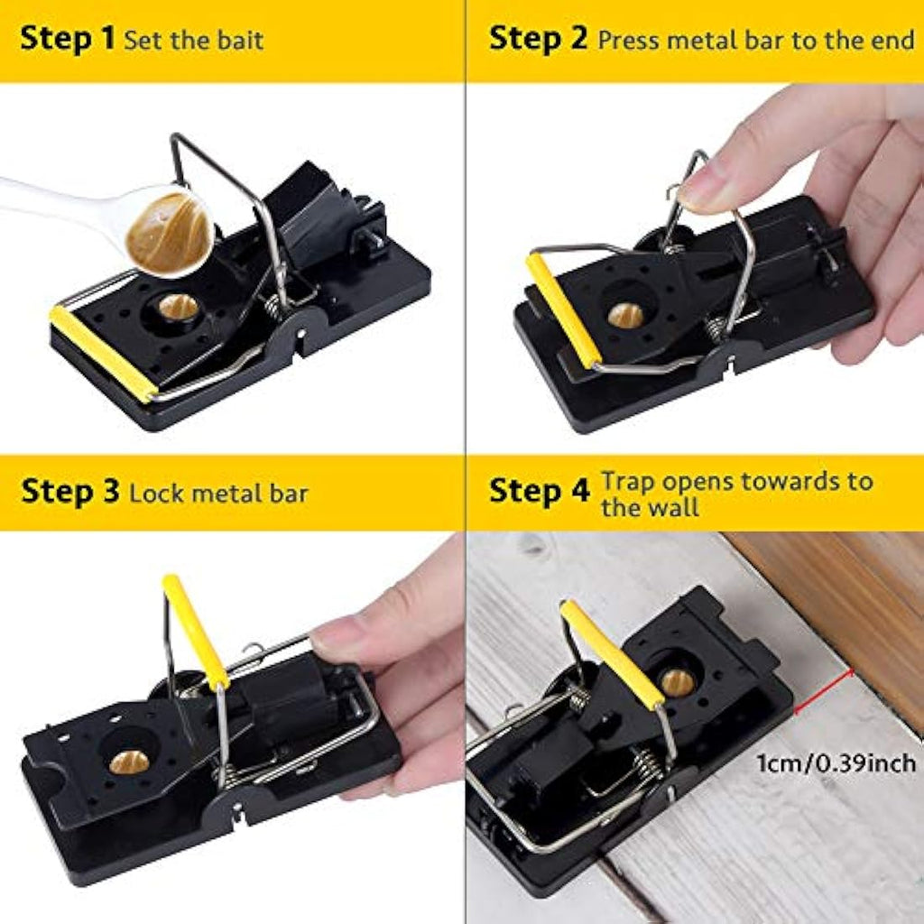 Trisiki Mouse Trap | 4 Pack Heavy Duty Reusable Snap Traps for Indoors