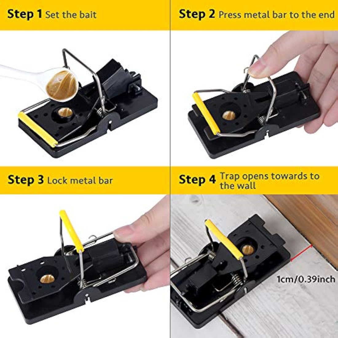Trisiki Mouse Trap | 4 Pack Heavy Duty Reusable Snap Traps for Indoors