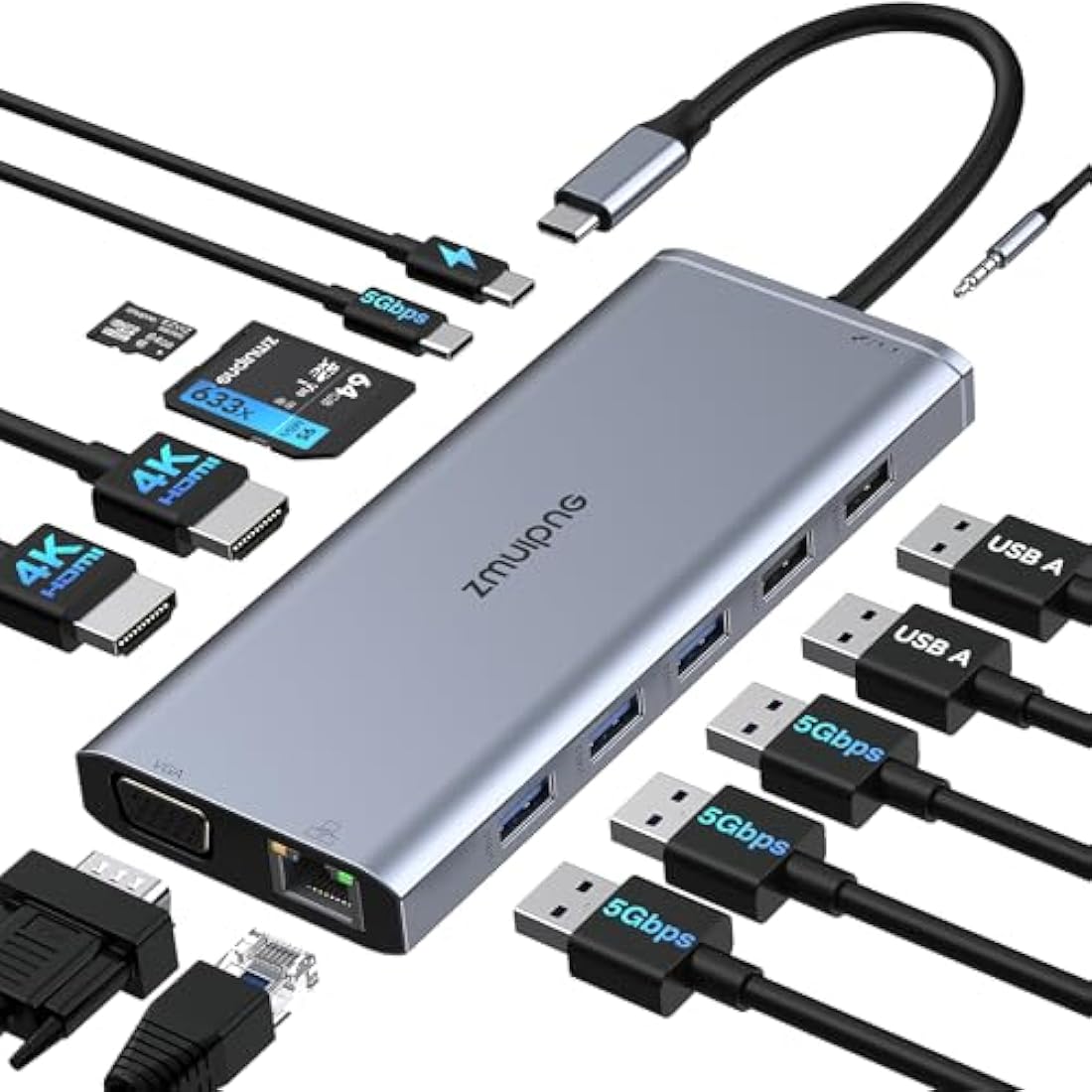 14-in-1 USB C Docking Station | Dual HDMI 4K Triple Monitor Hub