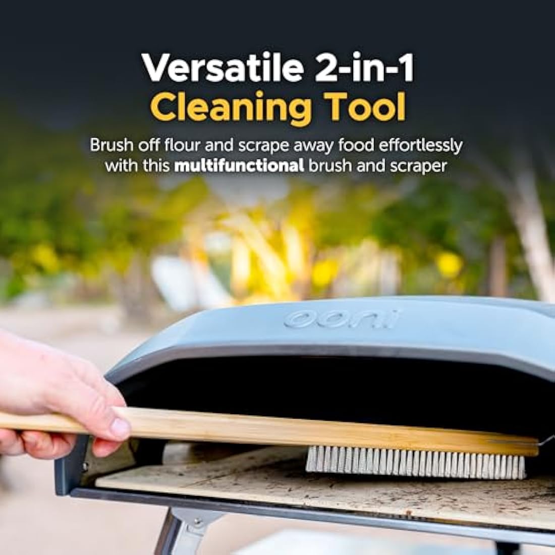 Ooni Pizza Oven Brush and Scraper – Stainless Steel Stone Cleaner