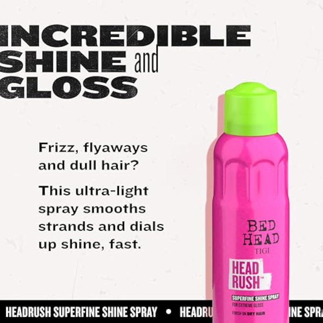 Bed Head by TIGI Headrush Shine Spray – Lightweight Glossy Mist 200ml