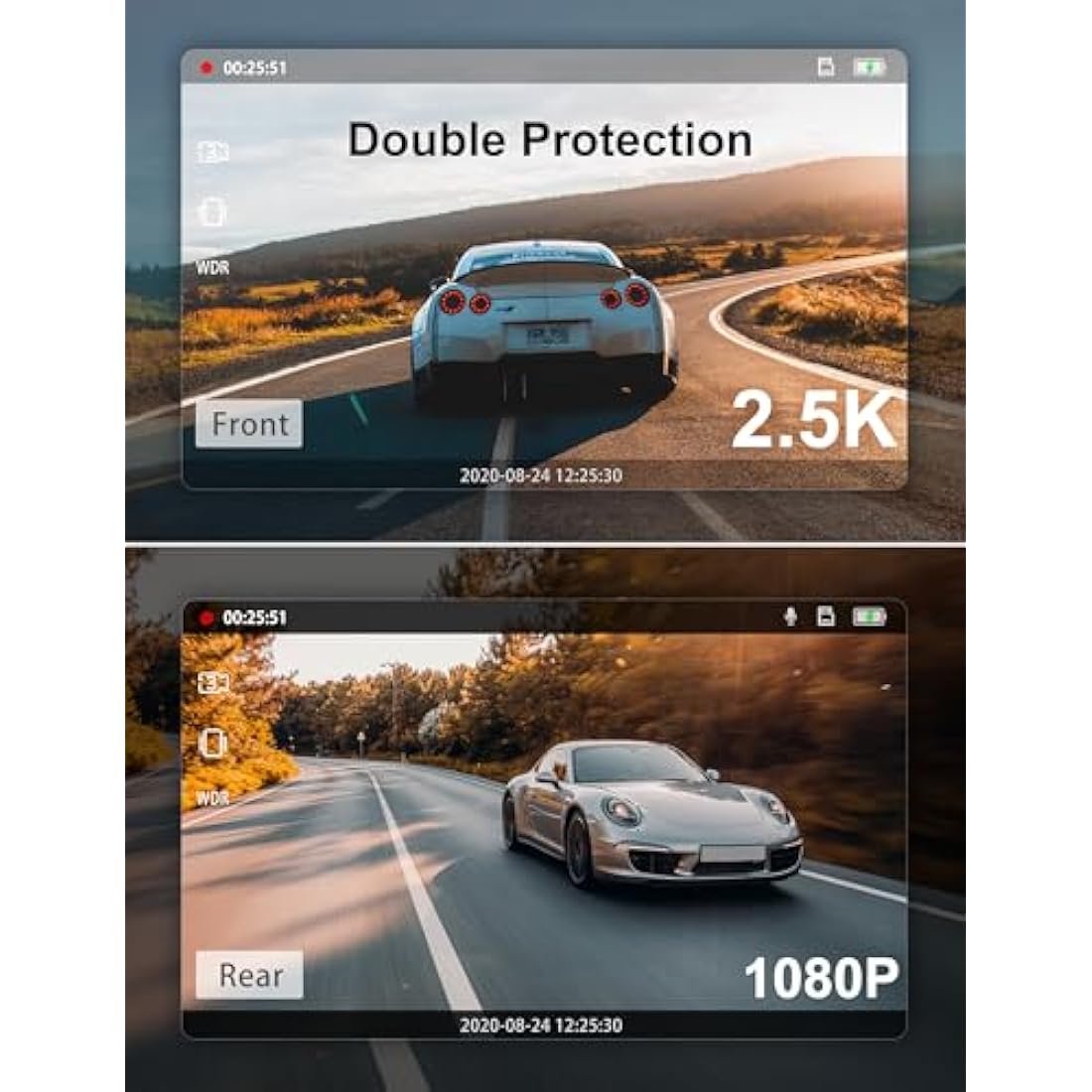 iZEEKER 2.5K Dual Dash Cam | 1440P Front and Rear Car Camera with SD Card