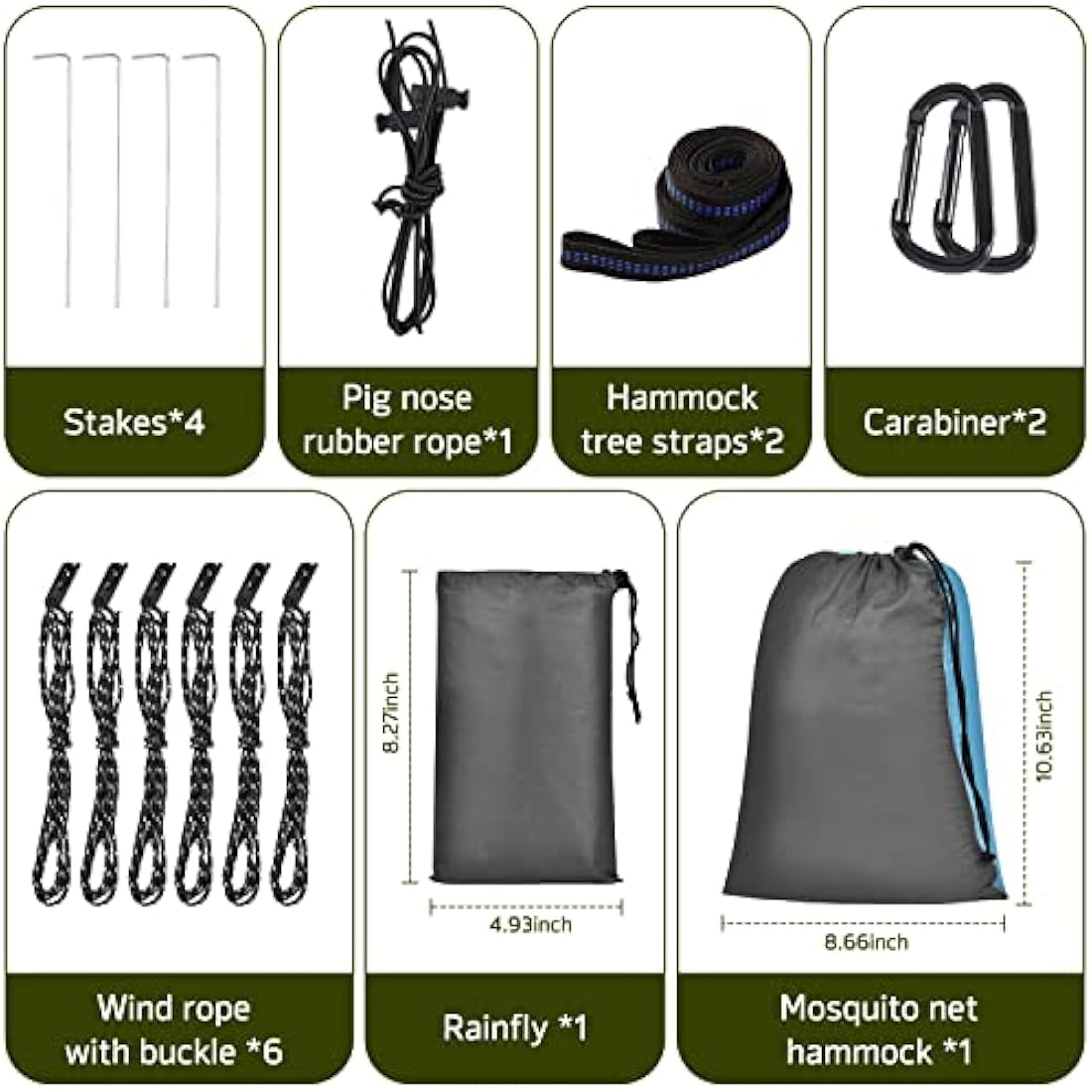 OTraki Camping Hammock with Mosquito Net and Rain Fly – Blue Grey Nylon
