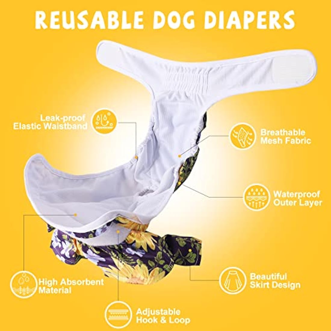 COMSLE Reusable Female Dog Diapers - 3 Pack Washable & Absorbent Nappies