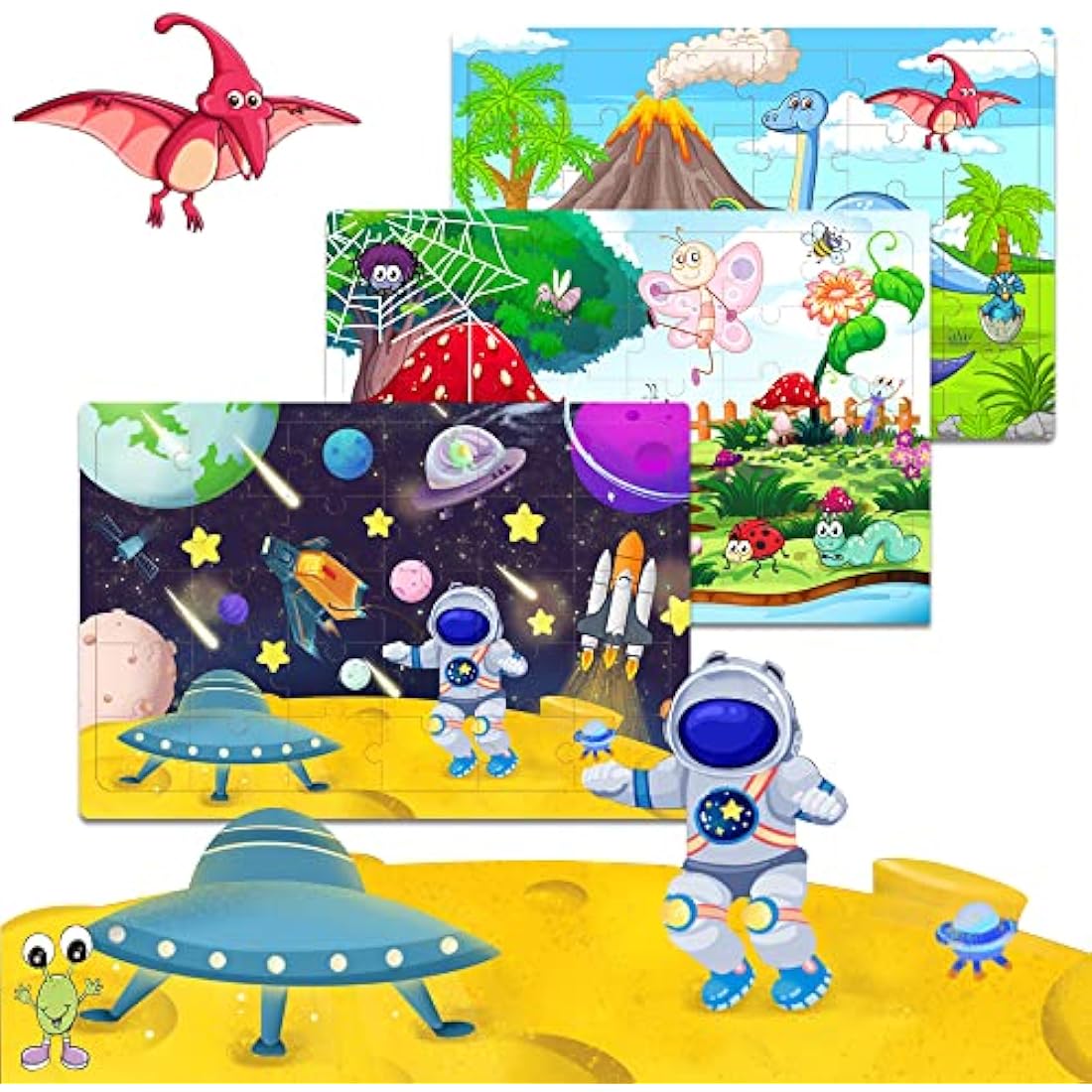 Jolof Store Wooden Jigsaw Puzzles for Kids - 4 Pack 30-Piece Educational Set
