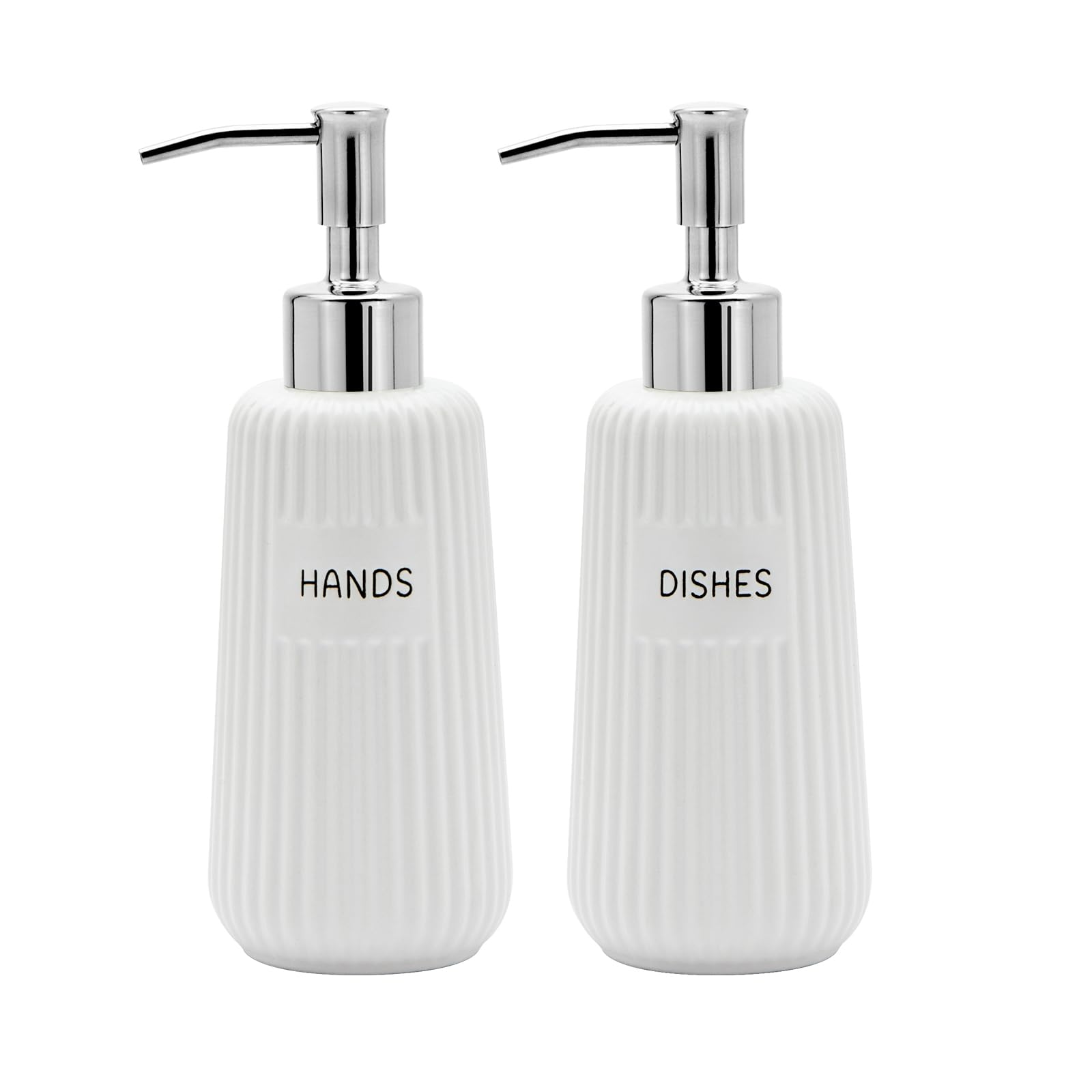 Karisky Ceramic Kitchen Soap Dispenser Set | Matte White with Steel Pump
