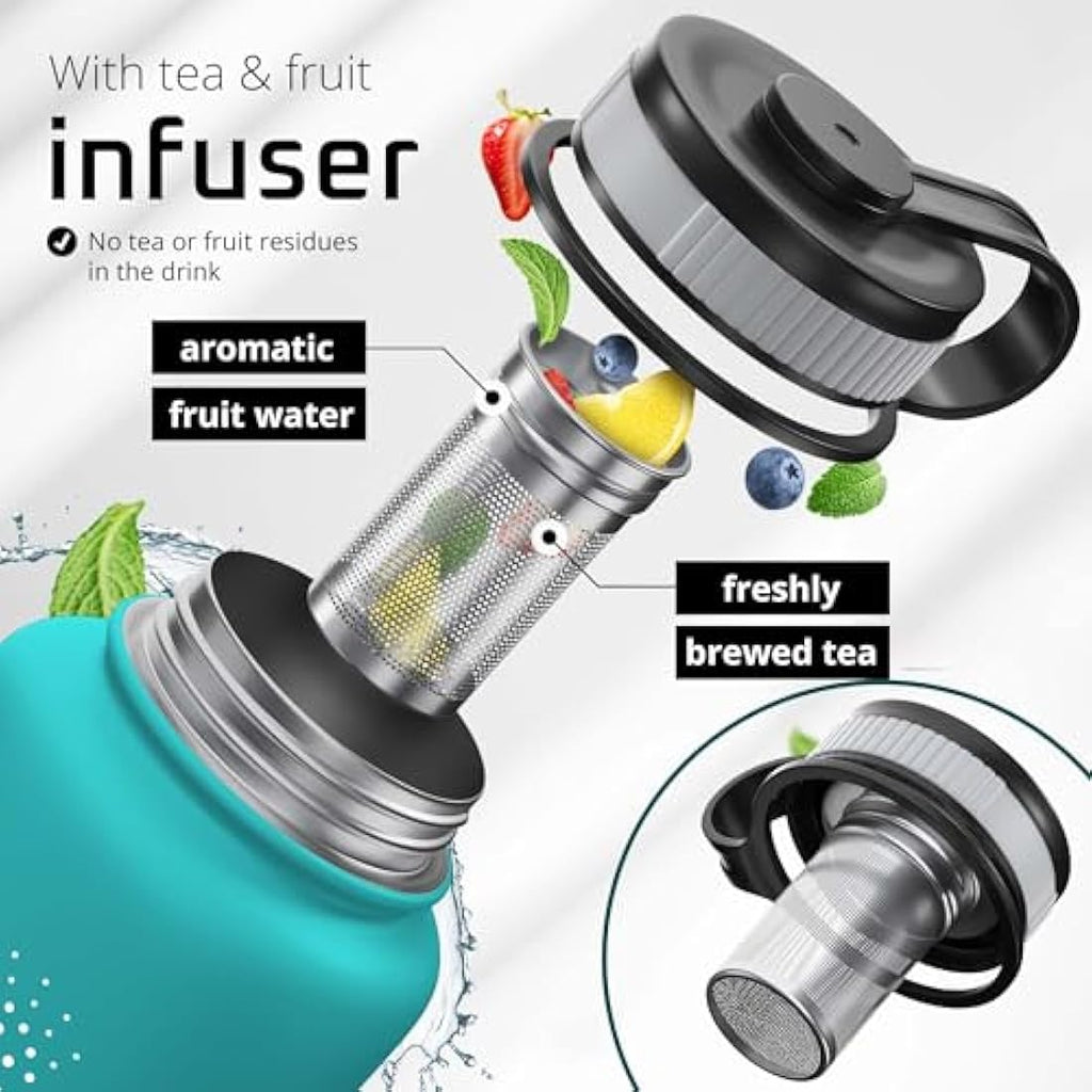 Insulated Stainless Steel Water Bottle | 3 Lids | 1L & 0.5L