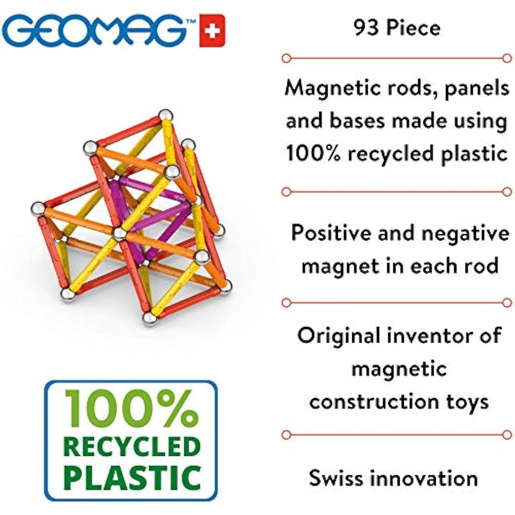 Geomag Classic Magnetic Construction Set – 93 Piece Recycled STEM Toy