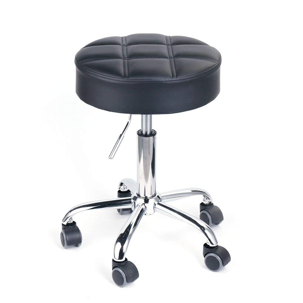Round Swivel Beauty Stool Adjustable PU Leather Seat Black / Φ14"