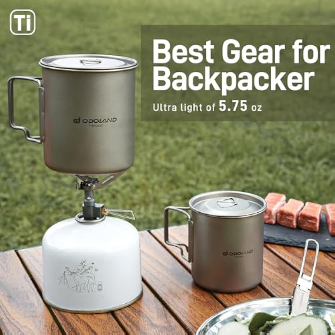 Odoland 750ml Titanium Camping Mug with Lid and Spork | Ultralight