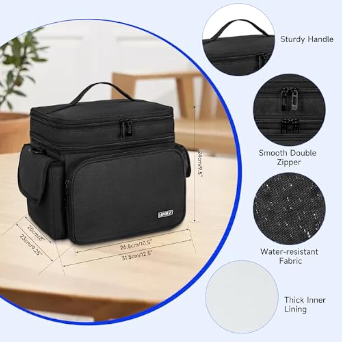 LEFOR·Z Large Sewing Box Organizer - Double Layer Storage Bag, Black