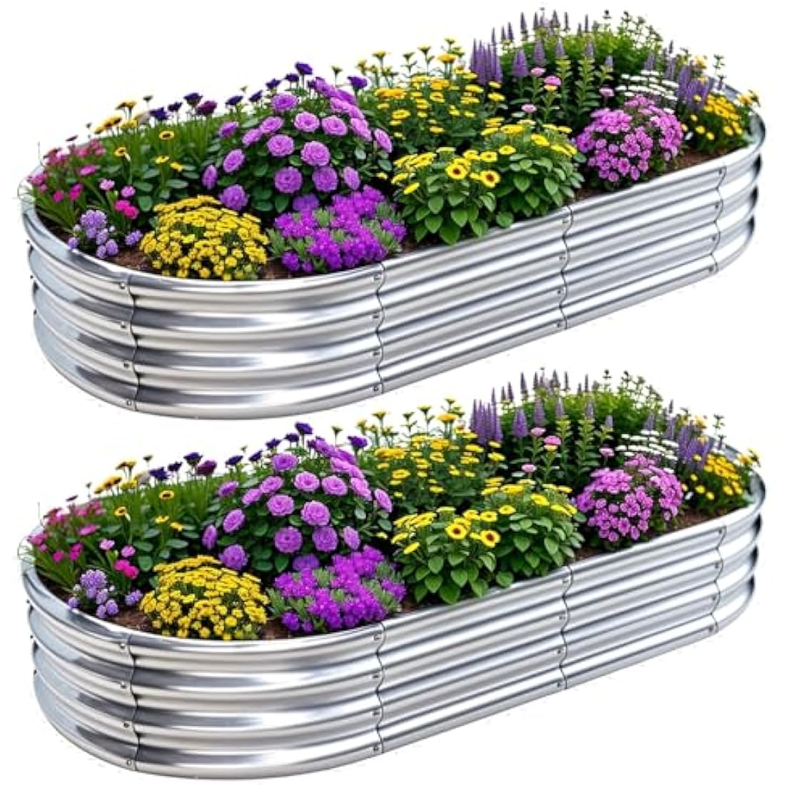 KINI MOX 2-Pack Galvanized Raised Garden Bed with Climbing Stand, 6x3x1ft